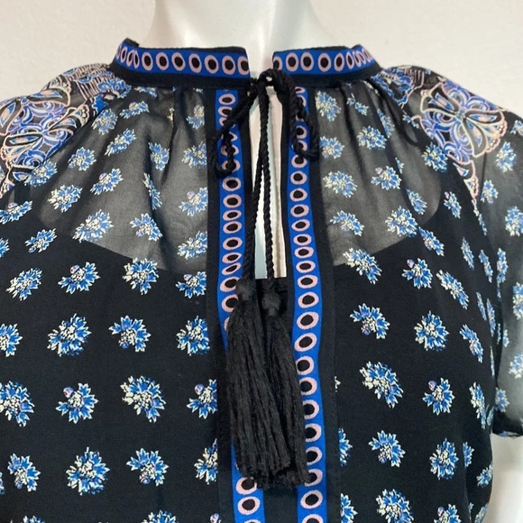 Taylor Black Blue Printed Chiffon Maxi Dress Size M - Picture 8 of 11